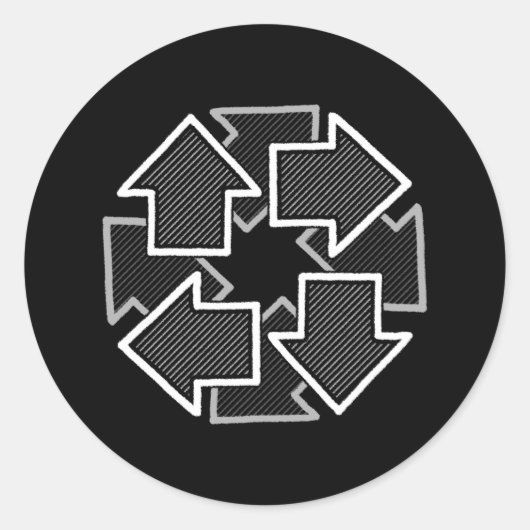 Clockwise Arrows Minimal Geometric Black Variant 2 Ronde Sticker (Voorkant)