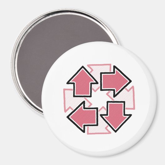 Clockwise Arrows Minimal Geometric Red Magneet (Voorkant / Achterkant)