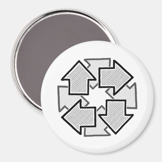 Clockwise Arrows Minimal Geometric White Variant 1 Magneet (Voorkant / Achterkant)