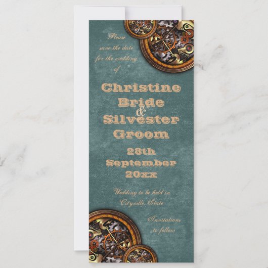 Clockwork and Leather, 4x9.25 save the date (Voorkant)