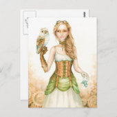 Clockwork, bijtend steampunk girl en uil briefkaart (Voorkant / Achterkant)