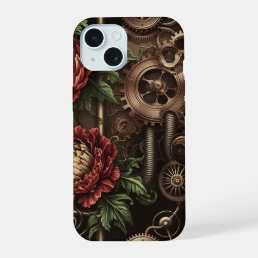 Clockwork bloemmotief iPhone 15 case (Achterkant)