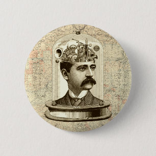 Clockwork Brain STEAMPUNK  Ronde Button 5,7 Cm