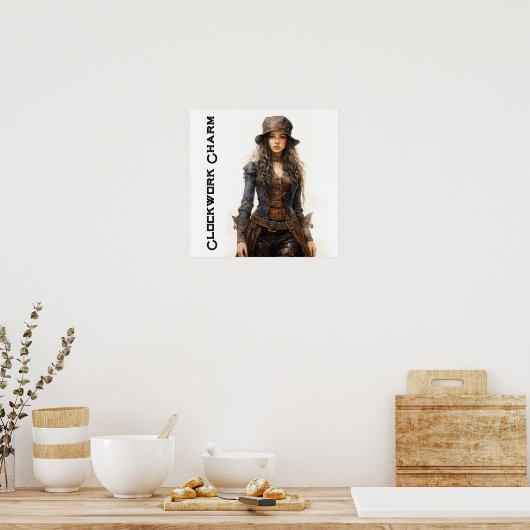 Clockwork Charm Steampunk  Jonge Vrouw Poster (Keuken)