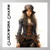 Clockwork Charm Steampunk  Jonge Vrouw Poster (Voorkant)