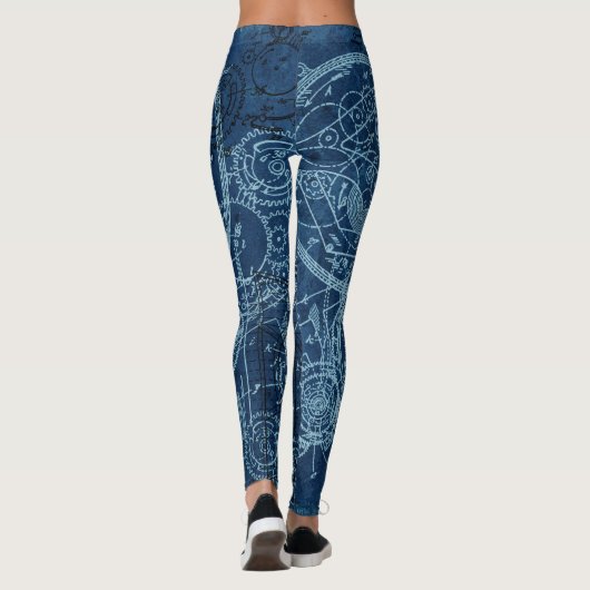 Clockwork Collage Blue Leggings (Achterkant)