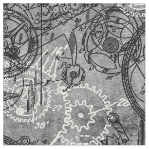Clockwork Collage Gray Stof