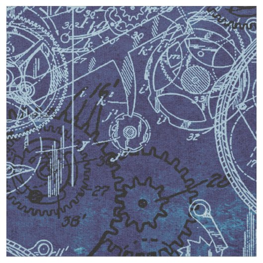 Clockwork Collage Indigo Stof (Close Up)
