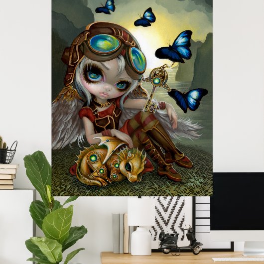 Clockwork Dragonling steampunk draak Poster (Thuiskantoor)