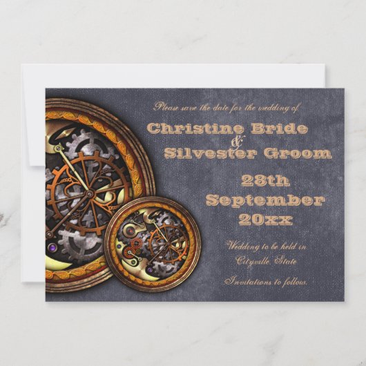 Clockwork en Leather, 5x7 de datum opslaan Save The Date (Voorkant)