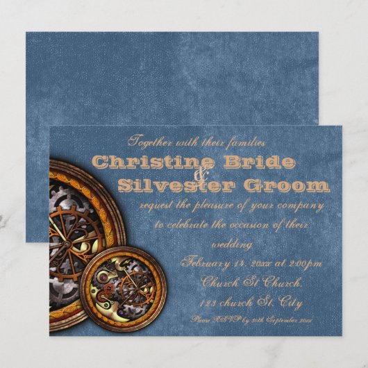 Clockwork en leder, bruiloft van 4,5 x 6,25 kaart (Voorkant / Achterkant)