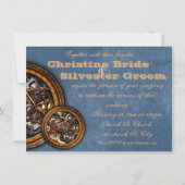 Clockwork en leder, bruiloft van 4,5 x 6,25 kaart (Voorkant)