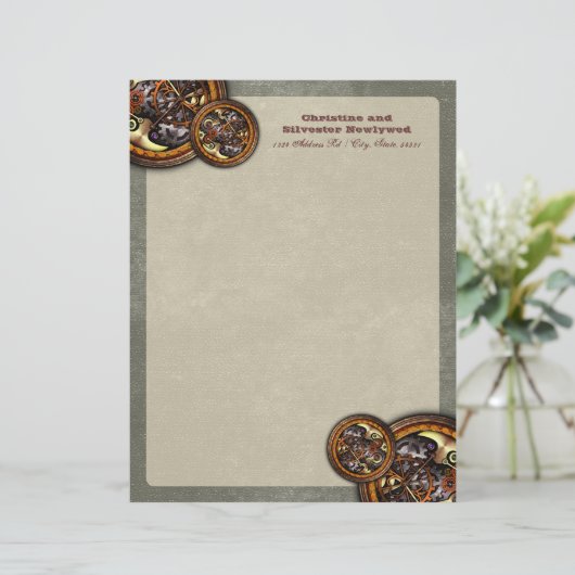 Clockwork en leer, briefhoofd (Staand voorkant)
