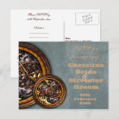 Clockwork en leer, bruiloft RSVP Uitnodiging Briefkaart (Voorkant / Achterkant)