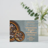 Clockwork en leer, bruiloft RSVP Uitnodiging Briefkaart (Staand voorkant)