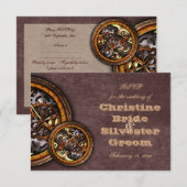 Clockwork en leer, bruiloft rvp kaart (Voorkant / Achterkant)