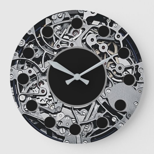 Clockwork Gears Silver Wall Clock Grote Klok (Voorkant)