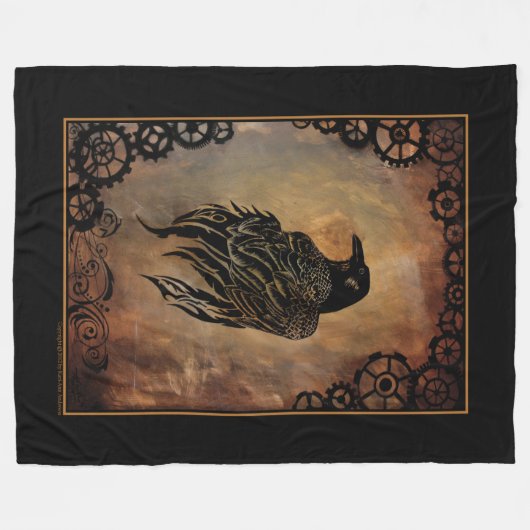 Clockwork Raven Fleece Deken (Voorkant (Horizontaal))