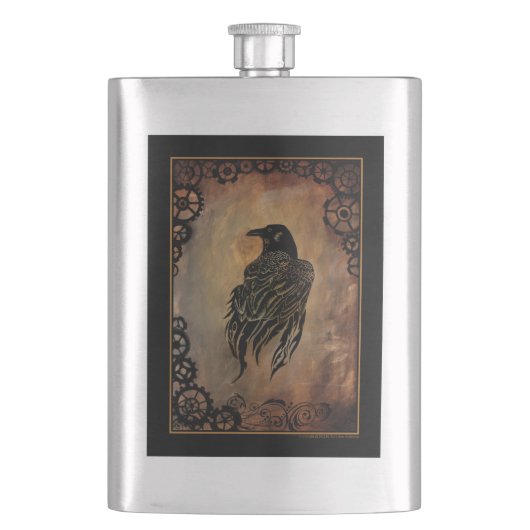 Clockwork Raven Heupfles (Voorkant)
