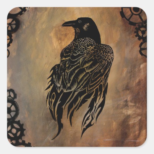 Clockwork Raven Vierkante Sticker (Voorkant)