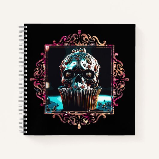 Clockwork schedel cupcake notitieboek (Voorkant)