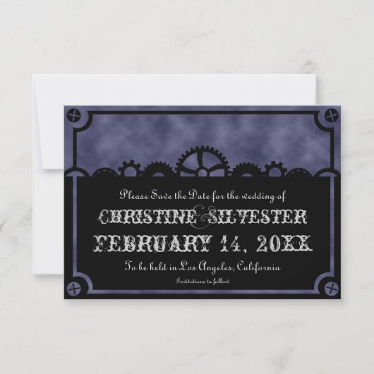 Clockwork Silhouette, 3,5 "x5" save the date (Voorkant)