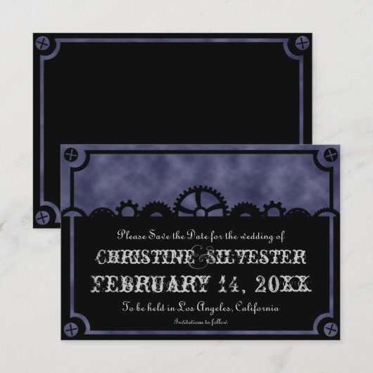 Clockwork Silhouette, 3,5 "x5" save the date (Voorkant / Achterkant)