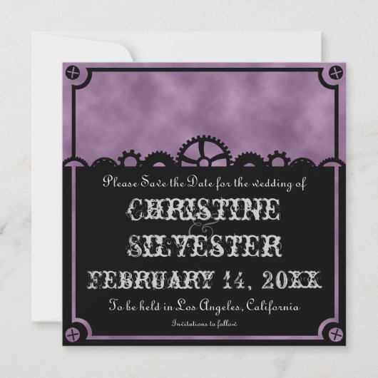 Clockwork Silhouette, 5.25 "x5.25" save the date (Voorkant)