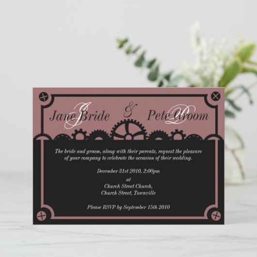 Clockwork Silhouette, trouwuitnodiging Kaart (Staand voorkant)