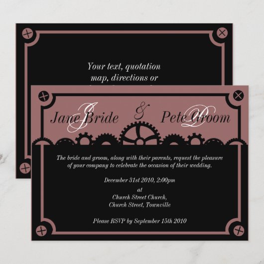 Clockwork Silhouette, trouwuitnodiging Kaart (Voorkant / Achterkant)