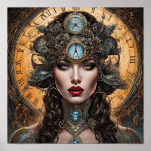 Clockwork Sinaasappel Een Steampunk Vrouw Poster