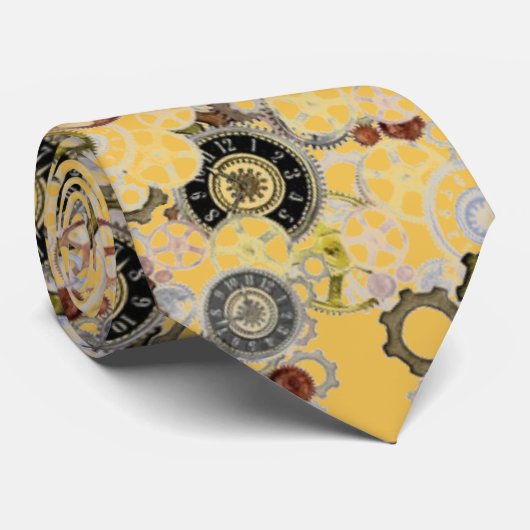 Clockwork Steampunk patroon geel Stropdas (Opgerold)