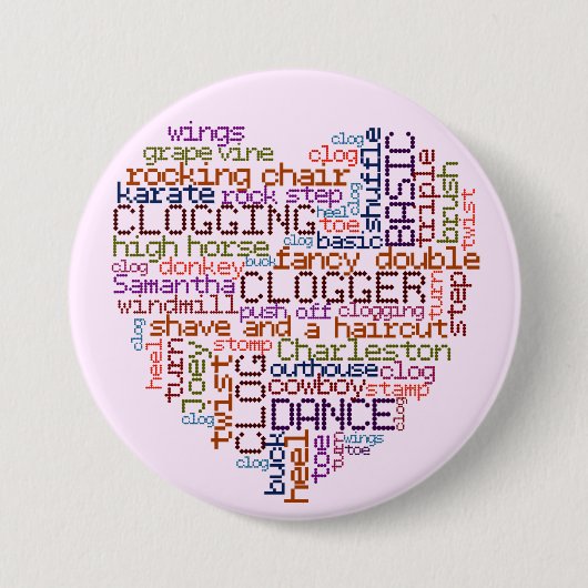 Clogger Clogging Word Art Large Ronde Button 7,6 Cm (Voorkant)
