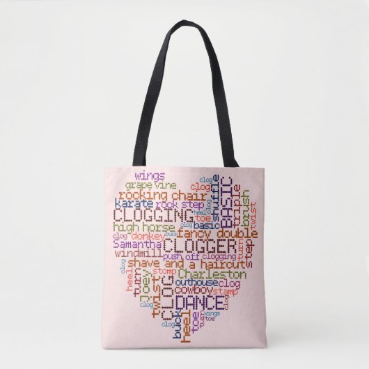 Clogger Word Art Heart Tote Bag (Voorkant)