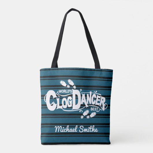 Clogging Clog Dancer Blue Stripes Voeg naam toe Tote Bag (Achterkant)