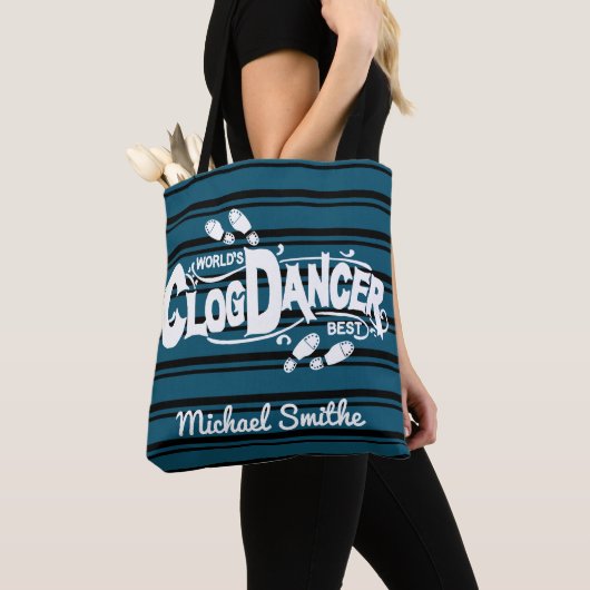 Clogging Clog Dancer Blue Stripes Voeg naam toe Tote Bag (Dichtbij)