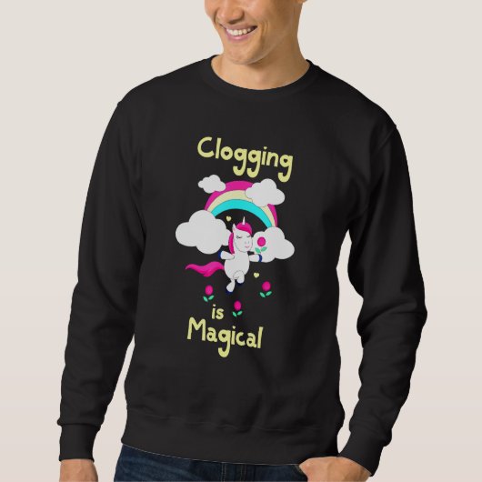 Clogging is Magical Dansing Unicorn Yellow Text Trui (Voorkant)