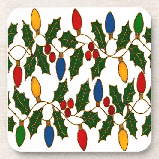 Cloisonne Art Christmas Lights and Holly Bier Onderzetter (Voorkant)