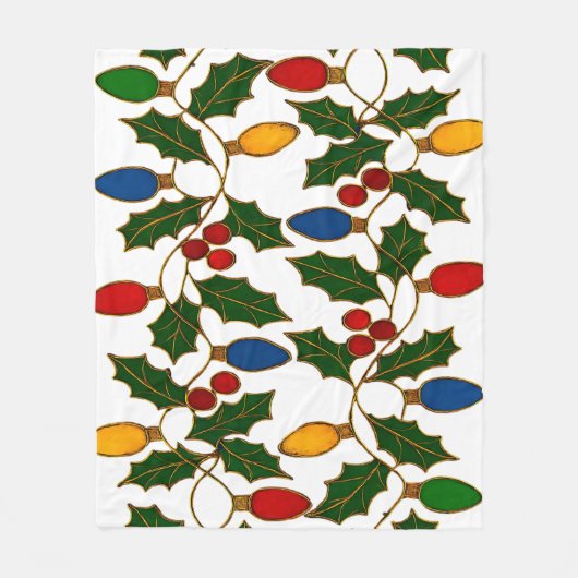 Cloisonne Art Christmas Lights and Holly Fleece Deken (Voorkant)