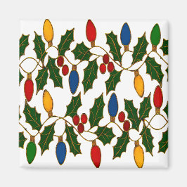 Cloisonne Art Christmas Lights and Holly Magneet
