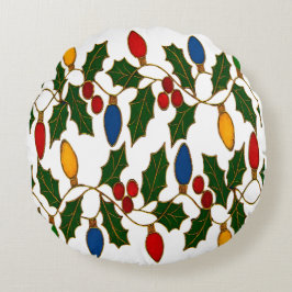 Cloisonne Art Christmas Lights and Holly Rond Kussen