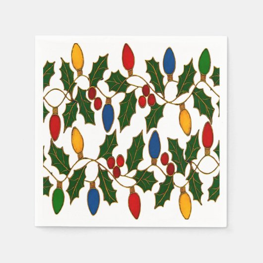 Cloisonne Art Christmas Lights and Holly Servet (Voorkant)