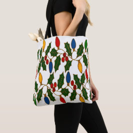 Cloisonne Art Christmas Lights and Holly Tote Bag