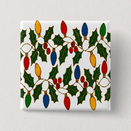 Cloisonne Art Christmas Lights and Holly Vierkante Button 5,1 Cm