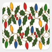 Cloisonne Art Christmas Lights and Holly Vierkante Sticker (Voorkant)