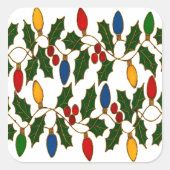 Cloisonne Art Christmas Lights and Holly Vierkante Sticker (Voorkant)