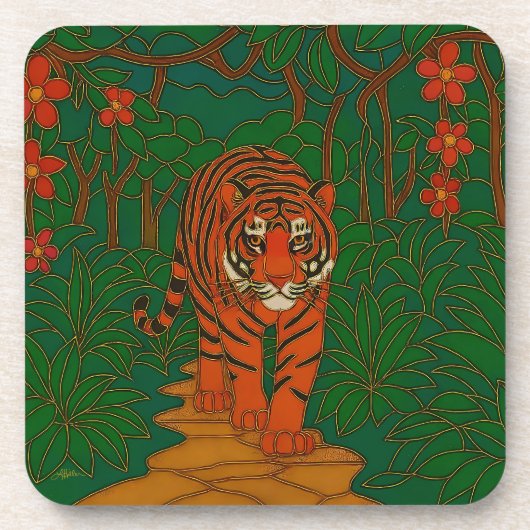 Cloisonne Art Tiger on the Jungle Path Bier Onderzetter (Voorkant)