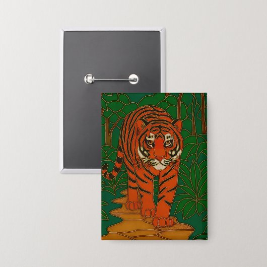 Cloisonne Art Tiger on the Jungle Path Button (Voorkant / Achterkant)