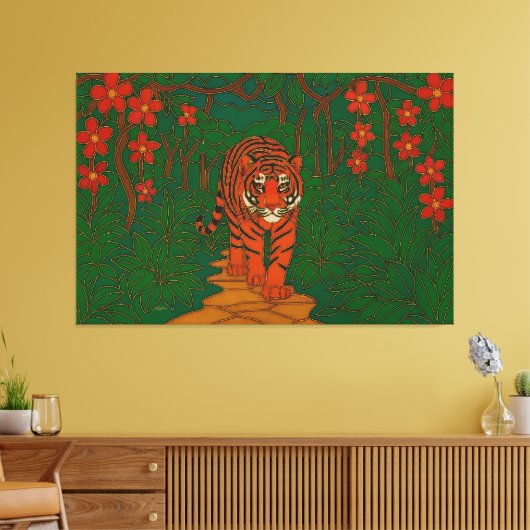 Cloisonne Art Tiger on the Jungle Path Canvas Afdruk (Insitu (Woonkamer))