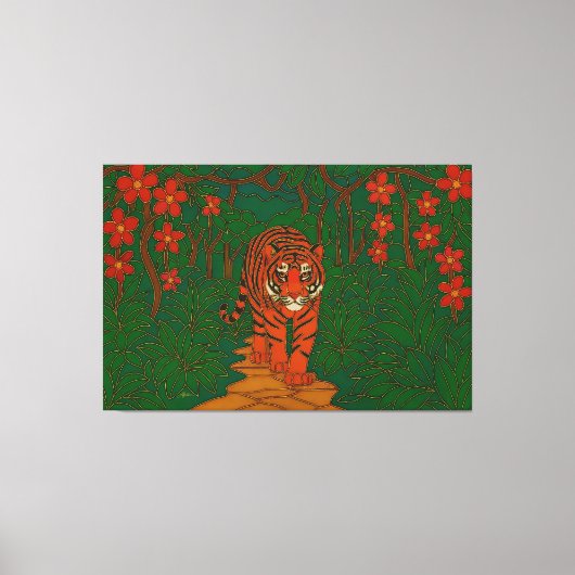 Cloisonne Art Tiger on the Jungle Path Canvas Afdruk (Voorkant)